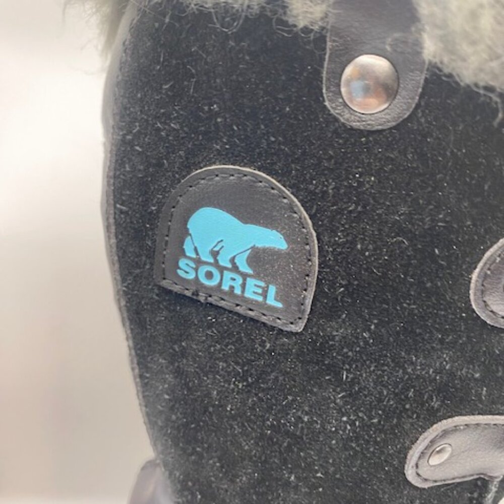 Kids SOREL black and blue lace up snow boots faux fur - Picture 7 of 13